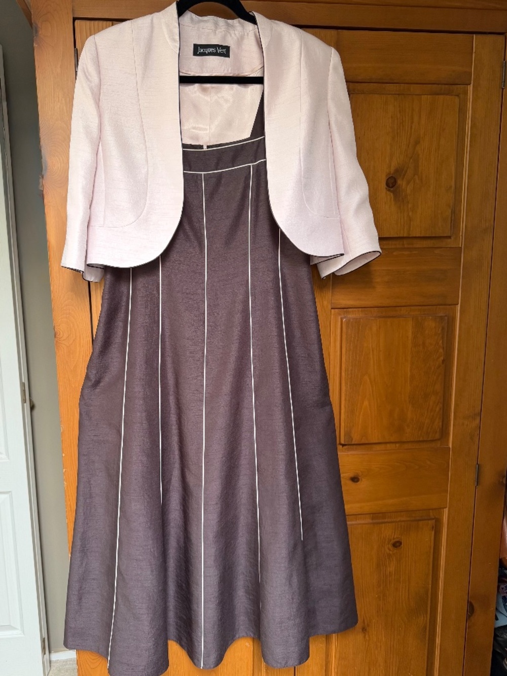 Dress by Jacques Vert, soft pink and chocolate brown.  Size 12
